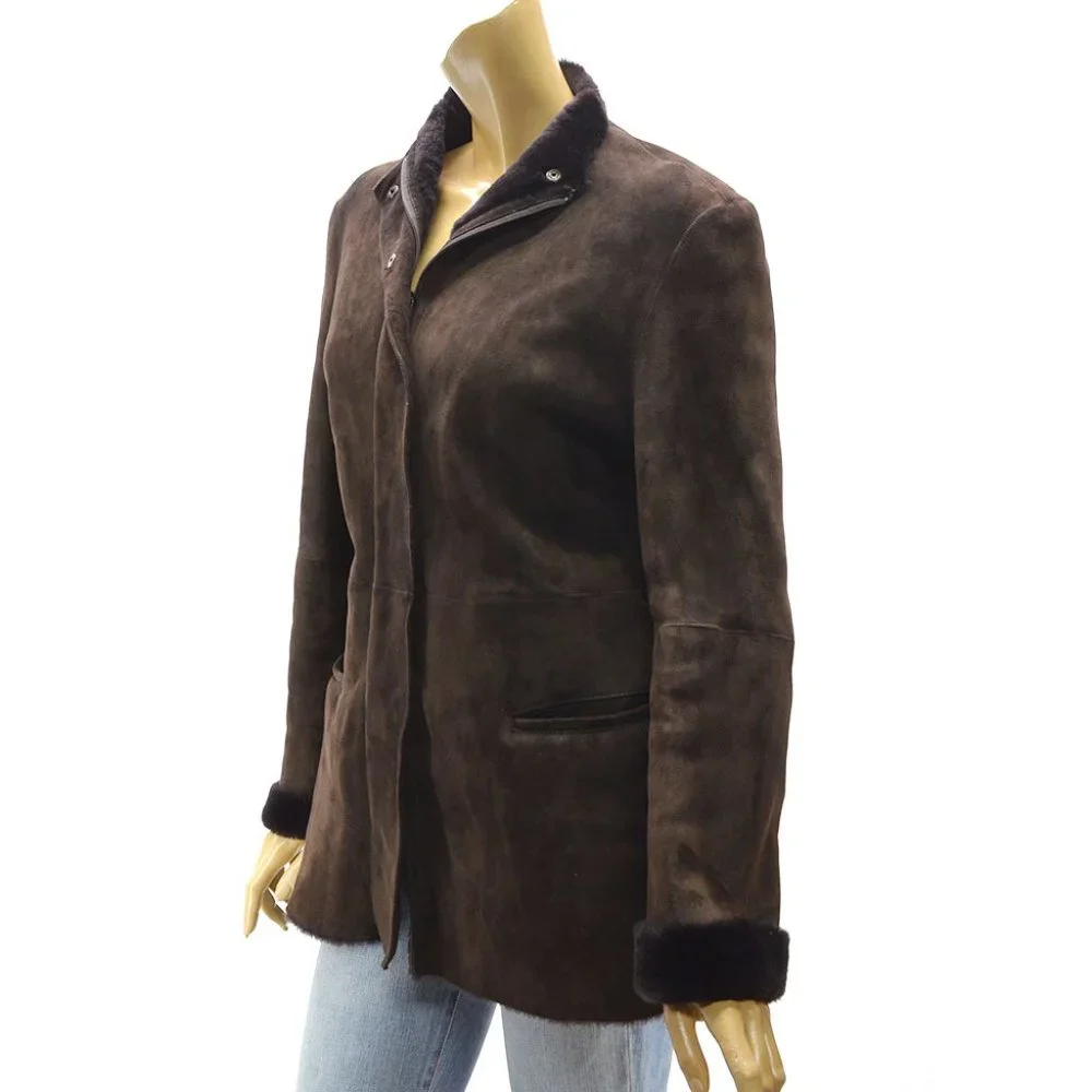 Giorgio Armani Italy Lamb Leather Shearling Jacket Coat Small Size 42 / US 6 - Picture 2 of 7